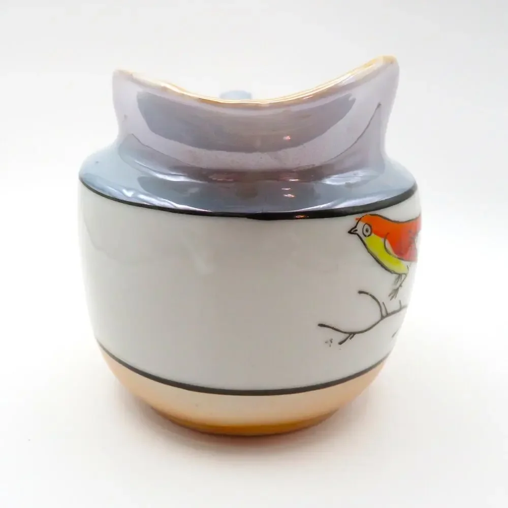 Antique Nippon Japan Cream and Lidded Sugar Set Floral and Bird Luster Finish